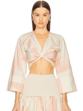 SHOP ALEXIS Ansalm cream and blush twist-front crop top & Arnette Skirt set